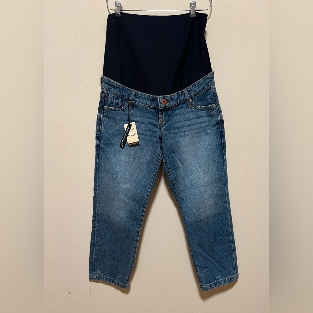 River Island Maternity Over-Belly Straight Leg Jeans - UK 10R, medium blue wash